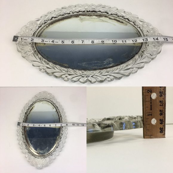 Vtg Oval Mirror Tray Tabletop Pressed Glass Vanity Bedroom Decor Tarnished READ - Picture 3 of 11